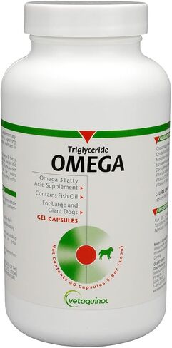 Vetoquinol Triglyceride Omega 3 Supplement for Large Dogs, Dog Fish Oil Supplement with EPA and DHA, Promotes Skin, Coat, Joint, and Immune Health, Omega 3 Fish Oil for Dogs 60lbs or more, 250ct in Kuwait