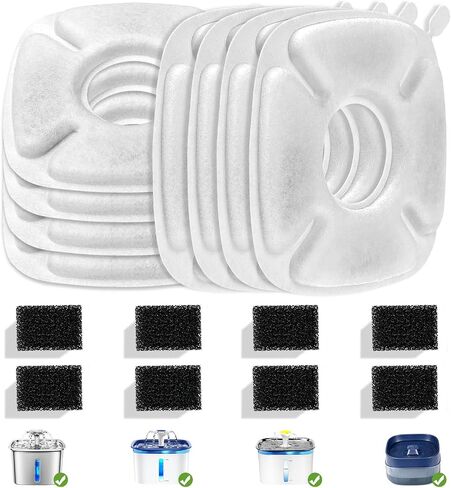 Cat Water Fountain Filter, 8 Pack Replacement Filters & 8 Pack Replacement Pre-Filter Sponges for 95oz/2.8L Automatic Pet Fountain Cat Water Fountain Dog Water Dispenser in Kuwait