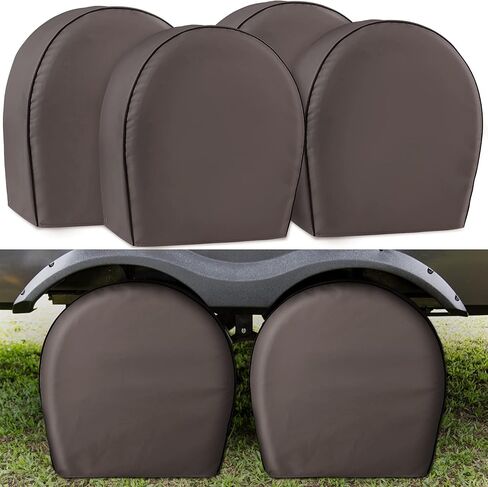 Leader Accessories 4-Pack Tire Covers - Heavy Duty Wheel Protectors for Truck, SUV, Jeep, Camper, Trailer, RV - Waterproof 600D Oxford - Universal Fits 26.75"-29" Diameter, Tan in Saudi Arabia