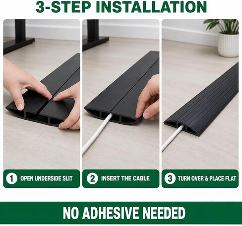 4ft Floor Cable Cover Heavy Duty PVC Cord Cover Wire Cover to Prevent Trip Hazard for Home Office or Outdoor(4ft, Black) in Kuwait