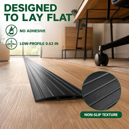 4ft Floor Cable Cover Heavy Duty PVC Cord Cover Wire Cover to Prevent Trip Hazard for Home Office or Outdoor(4ft, Black) in Kuwait