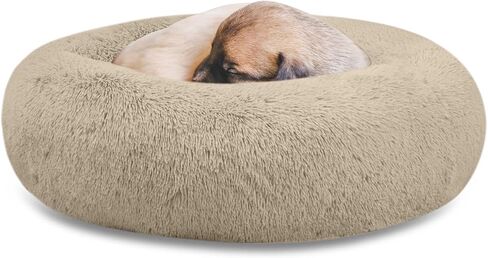 SAVFOX Plush Calming Dog Beds, Donut Dog Bed for Small Dogs, Medium, Large & X-Large, Comfy Cuddler Dog Bed and Cat Bed in Faux Fur, Washable Dog Bed, Multiple Sizes XS-XXL in Kuwait