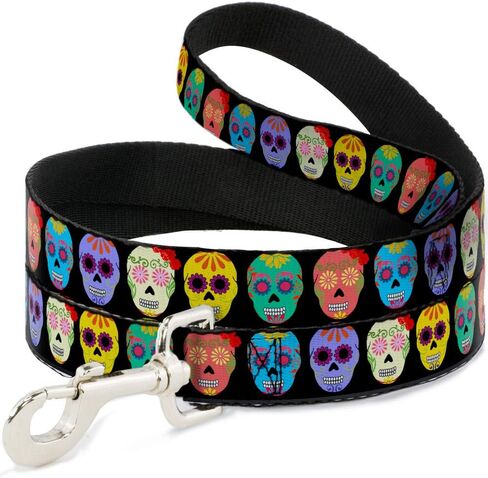 Buckle-Down Pet Leash - Painted Sugar Skulls Black/Multi Color - 4 Feet Long - 1" Wide in Kuwait
