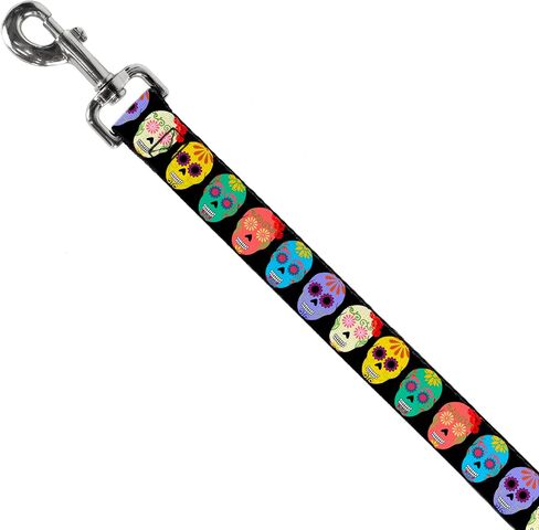 Buckle-Down Pet Leash - Painted Sugar Skulls Black/Multi Color - 4 Feet Long - 1" Wide in Kuwait