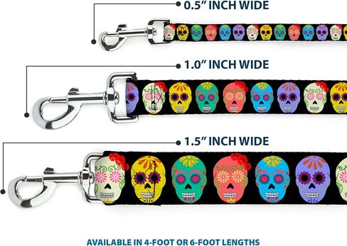 Buckle-Down Pet Leash - Painted Sugar Skulls Black/Multi Color - 4 Feet Long - 1" Wide in Kuwait