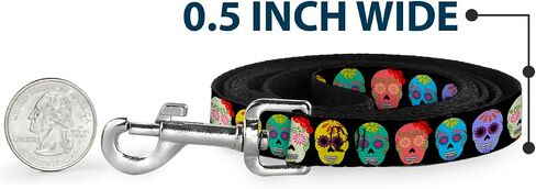 Buckle-Down Pet Leash - Painted Sugar Skulls Black/Multi Color - 4 Feet Long - 1" Wide in Kuwait