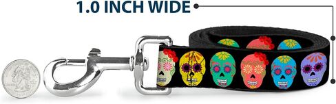 Buckle-Down Pet Leash - Painted Sugar Skulls Black/Multi Color - 4 Feet Long - 1" Wide in Kuwait