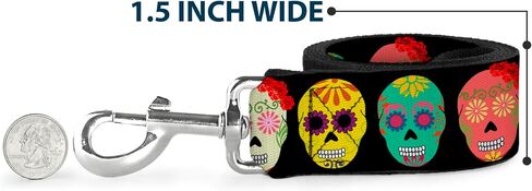 Buckle-Down Pet Leash - Painted Sugar Skulls Black/Multi Color - 4 Feet Long - 1" Wide in Kuwait