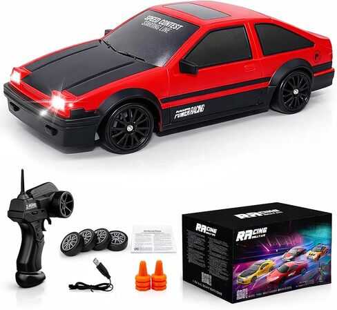 Remote Control Car RC Drift Car 2.4GHz 1:24 Scale 4WD 15KM/H High Speed Model Vehicle with LED Lights Drifting Tire Racing Sport Toy Car for Adults Boys Girls Kids Gift 2Pcs Rechargeable Batteries in Kuwait