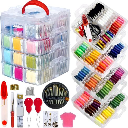 188 Embroidery Floss Set Including Cross Stitch Threads Friendship Bracelet String with 2-Tier Transparent Box, Floss Bobbins and Cross Stitch Kits in Saudi Arabia