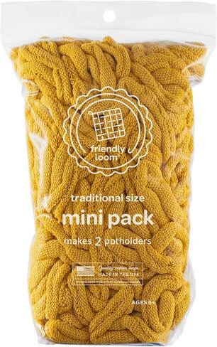 Harrisville Designs Friendly Loom 7" Loops - Yellow Cotton Loops Makes 2 Potholders Approx 6" x 6" Made in The USA in Kuwait