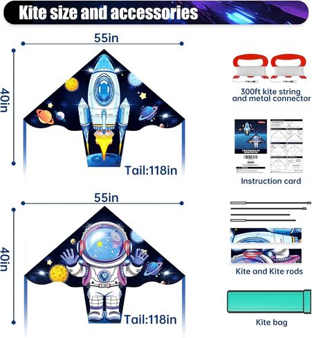 2 Pack Rocket Astronaut Kite Set for Kids Age 4-8, Easy to Fly Delta Kites in Saudi Arabia