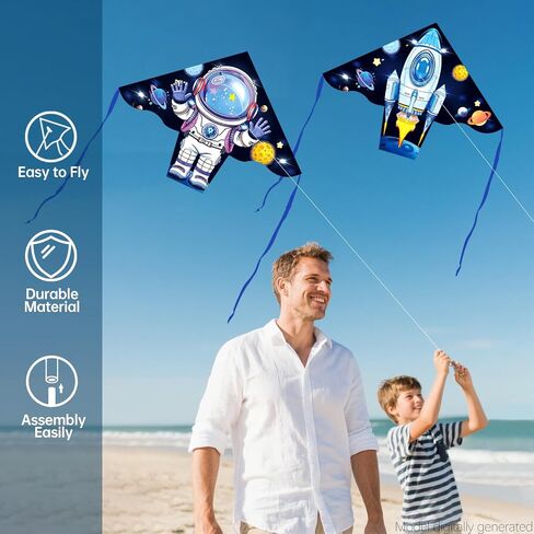 2 Pack Rocket Astronaut Kite Set for Kids Age 4-8, Easy to Fly Delta Kites in Saudi Arabia