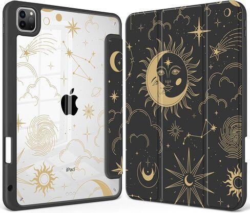 Tuiklol for iPad Pro 12.9 Inch 6th/5th/4th/3rd Generation 2022 2021 2020 2018 Case,Built-in Pencil Holder Clear Transparent Protective Back Shell Cover with Auto Sleep/Wake, Moon and Star in Kuwait