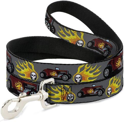 Buckle-Down Pet Leash - Hot Rod w/Flame Skull - 4 Feet Long - 1" Wide in Kuwait