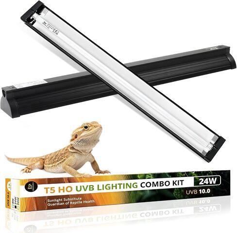 T5 UVB Reptile Light Fixture Combo Kit 8W 10.0 – Complete HO UVB Light for Reptiles with 12.44" Terrarium Hood, Desert UVB Bulb for Bearded Dragon Gecko Tortoise Lizard – Easy to Install and Use in Kuwait