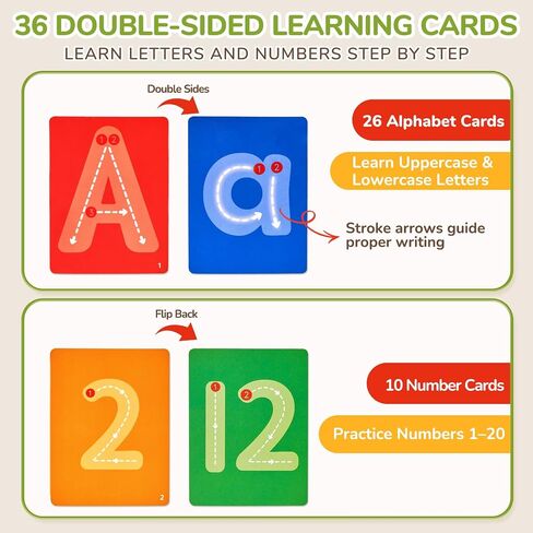JoyCat Wooden Letter Tracing Board, Magnetic ABC & Numbers, 36 Cards in Kuwait