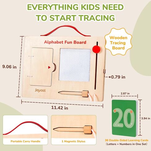 JoyCat Wooden Letter Tracing Board, Magnetic ABC & Numbers, 36 Cards in Kuwait