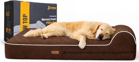 Jumbo Orthopedic Dog Bed - 7-inch Thick Memory Foam Pet Bed with Pillow with Removable Cover & Free Waterproof Liner - for Large Breed Dogs in Kuwait