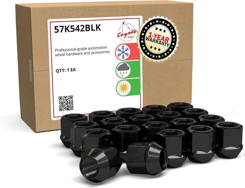 Wheel Accessories Parts Set of 20 Black 1/2 Open End Lug Nuts 1" Long Cone Seat Acorn Bulge 13/16 Hex, 1/2" UNF Thread Wheel Lug Nut (20 Lugs, Black, 1/2-20, Open End) in Kuwait