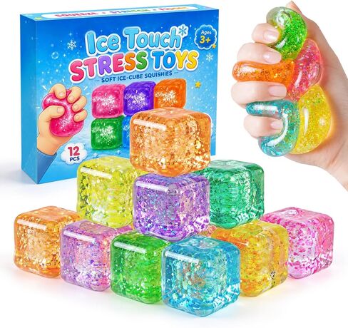 12Pcs Glitter Ice Stress Cube - Slow Rising Stress Balls Sensory Fidget Toy in Saudi Arabia