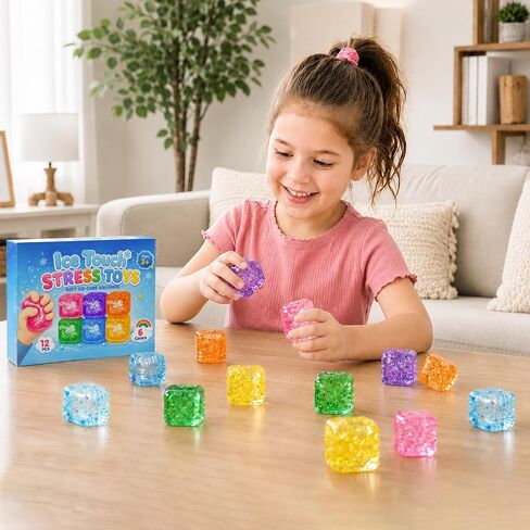 12Pcs Glitter Ice Stress Cube - Slow Rising Stress Balls Sensory Fidget Toy in Saudi Arabia