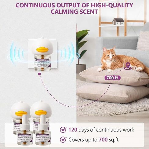 Cat Pheromones Calming Diffuser, Cat Calming Plug In Pheromone Diffuser Starter Kit with 2 Diffusers + 4 Refills - Relieve Anxiety, 120 Days Starter Kit Long-Lasting Stress Relief for Cats (Purple) in Kuwait