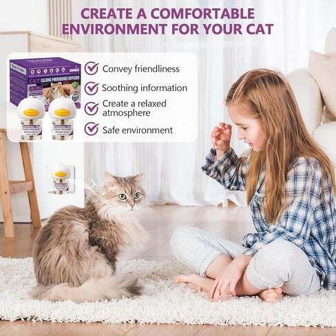 Cat Pheromones Calming Diffuser, Cat Calming Plug In Pheromone Diffuser Starter Kit with 2 Diffusers + 4 Refills - Relieve Anxiety, 120 Days Starter Kit Long-Lasting Stress Relief for Cats (Purple) in Kuwait