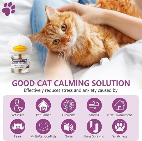 Cat Pheromones Calming Diffuser, Cat Calming Plug In Pheromone Diffuser Starter Kit with 2 Diffusers + 4 Refills - Relieve Anxiety, 120 Days Starter Kit Long-Lasting Stress Relief for Cats (Purple) in Kuwait