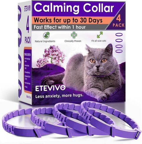 Cat Calming Collar, 4 Pack – 30 Day Pheromone Calming Collars for Cats, Anxiety & Stress Relief, Lavender-Free, Adjustable Breakaway Collar for Travel, Noise & Separation in Kuwait