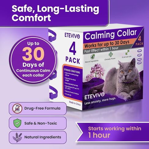 Cat Calming Collar, 4 Pack – 30 Day Pheromone Calming Collars for Cats, Anxiety & Stress Relief, Lavender-Free, Adjustable Breakaway Collar for Travel, Noise & Separation in Kuwait