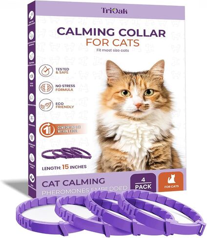 Pheromone Calming Collar for Cats: Breakaway Cat Calming Collar for Anxiety, Separation Stress, Multicat Aggression, Spraying, Meowing - for Indoor Use, Moving & Travel, 4 Pack (Purple) in Kuwait