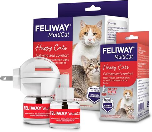 FELIWAY MultiCat Cat Calming Diffuser Kit and 1 Pack Refill – Helps Reduce Fighting, Tension and Aggression Between Cats Due to Stress – 30‑Day Cat Pheromone Plug in Diffuser for Multi‑Cat Homes in Saudi Arabia