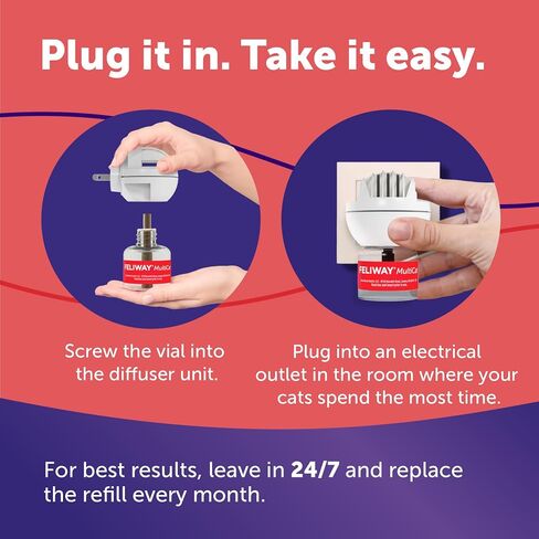 FELIWAY MultiCat Cat Calming Diffuser Kit and 1 Pack Refill – Helps Reduce Fighting, Tension and Aggression Between Cats Due to Stress – 30‑Day Cat Pheromone Plug in Diffuser for Multi‑Cat Homes in Saudi Arabia