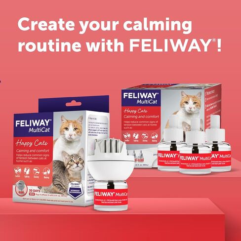 FELIWAY MultiCat Cat Calming Diffuser Kit and 1 Pack Refill – Helps Reduce Fighting, Tension and Aggression Between Cats Due to Stress – 30‑Day Cat Pheromone Plug in Diffuser for Multi‑Cat Homes in Saudi Arabia