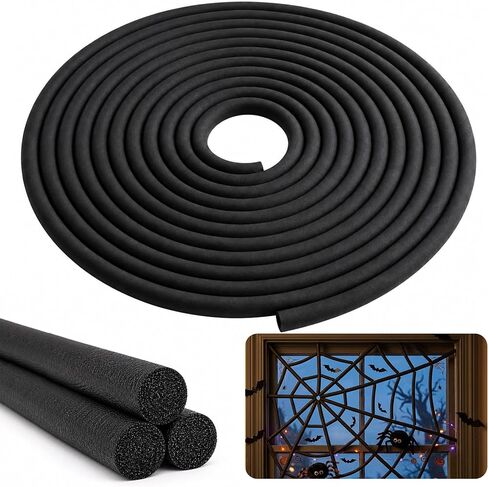 moonoom 50ft Black Halloween Foam Noodle, 5/8 Inch EPE Foam Tubes for Crafts, Versatile Foam Rope Roll for Halloween Holiday DIY Arts and Crafts Supplies Window Spider Web Decoration in Saudi Arabia