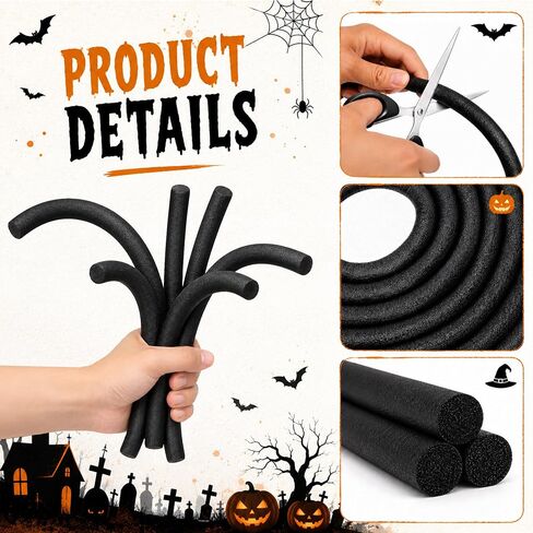 moonoom 50ft Black Halloween Foam Noodle, 5/8 Inch EPE Foam Tubes for Crafts, Versatile Foam Rope Roll for Halloween Holiday DIY Arts and Crafts Supplies Window Spider Web Decoration in Saudi Arabia
