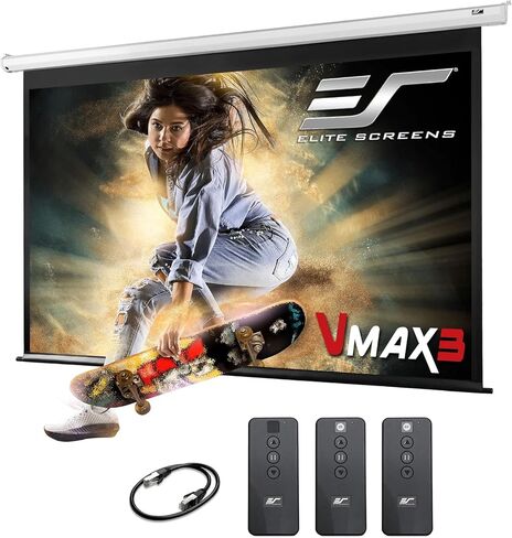 Elite Screens VMAX 3 مع طقم التحكم عن بعد RC1، 150 بوصة 16:9، شاشة عرض إسقاط عالية الدقة بمحرك منسدلة على الحائط، VMAX150XWH3 in Kuwait