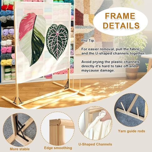 Kerty Extra Large Tufting Frame, 79" × 58" Wooden Tufting Frame for Rug Making, A Safer Tufting Cloth Stand Using Plastic U-Shaped Channels Instead of Nails in Kuwait