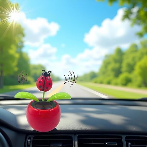Solar Dancing Flower Automotive Ornament Swinging Animated Seven-Starred Ladybug Dancer Toy Car Dashboard Decor Suncatchers Solar Apple Blossom Bobblehead Windowsill Decoration for Car Home Decor in Kuwait