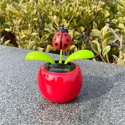 Solar Dancing Flower Automotive Ornament Swinging Animated Seven-Starred Ladybug Dancer Toy Car Dashboard Decor Suncatchers Solar Apple Blossom Bobblehead Windowsill Decoration for Car Home Decor in Kuwait