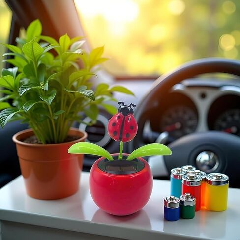 Solar Dancing Flower Automotive Ornament Swinging Animated Seven-Starred Ladybug Dancer Toy Car Dashboard Decor Suncatchers Solar Apple Blossom Bobblehead Windowsill Decoration for Car Home Decor in Kuwait