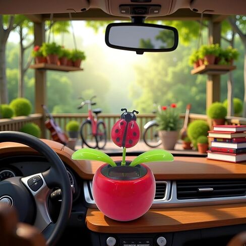 Solar Dancing Flower Automotive Ornament Swinging Animated Seven-Starred Ladybug Dancer Toy Car Dashboard Decor Suncatchers Solar Apple Blossom Bobblehead Windowsill Decoration for Car Home Decor in Kuwait