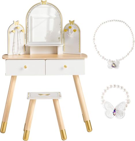 ROBOTIME White Kids Vanity Set Butterfly Mirror Stool for Girl Age3+ in Kuwait