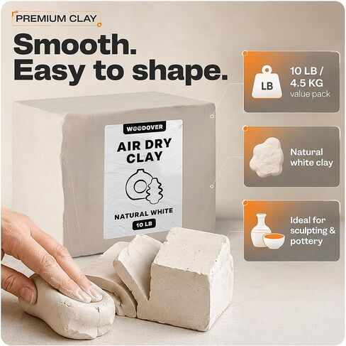 WOODOVER Premium Air Dry Clay White, 10 lb – Natural Modeling Clay for Sculpting, Pottery & DIY Crafts – Self-Hardening for Artists, Beginners and Professionals in Kuwait