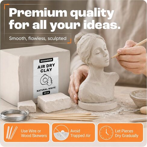 WOODOVER Premium Air Dry Clay White, 10 lb – Natural Modeling Clay for Sculpting, Pottery & DIY Crafts – Self-Hardening for Artists, Beginners and Professionals in Kuwait