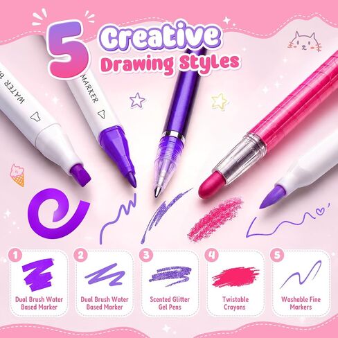 beefunni 68PCS Washable Markers Set for Kids 4-8, Art Supplies for Girls in Saudi Arabia