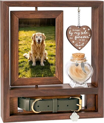 3 in 1 Dog Memorial Frame, Rotating Wood Frame with Fur Jar in Saudi Arabia