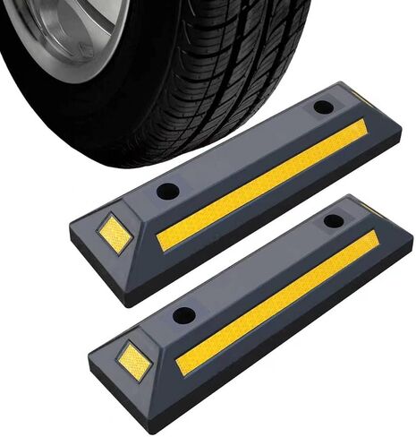 2 Pack Rubber Parking Guide Blocks Heavy Duty Wheel Stop Stoppers for Car Garage Parks Professional Grade Parking Rubber Curb w/Yellow Refective Stripes for Truck RV Trailer 21.25"(L)x5.7"(W)x3.54"(H) in Kuwait