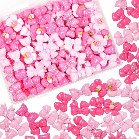 Resin Charms 50Pcs Pink Resin Bow Embellishments Bulk Mixed Ornament in Saudi Arabia